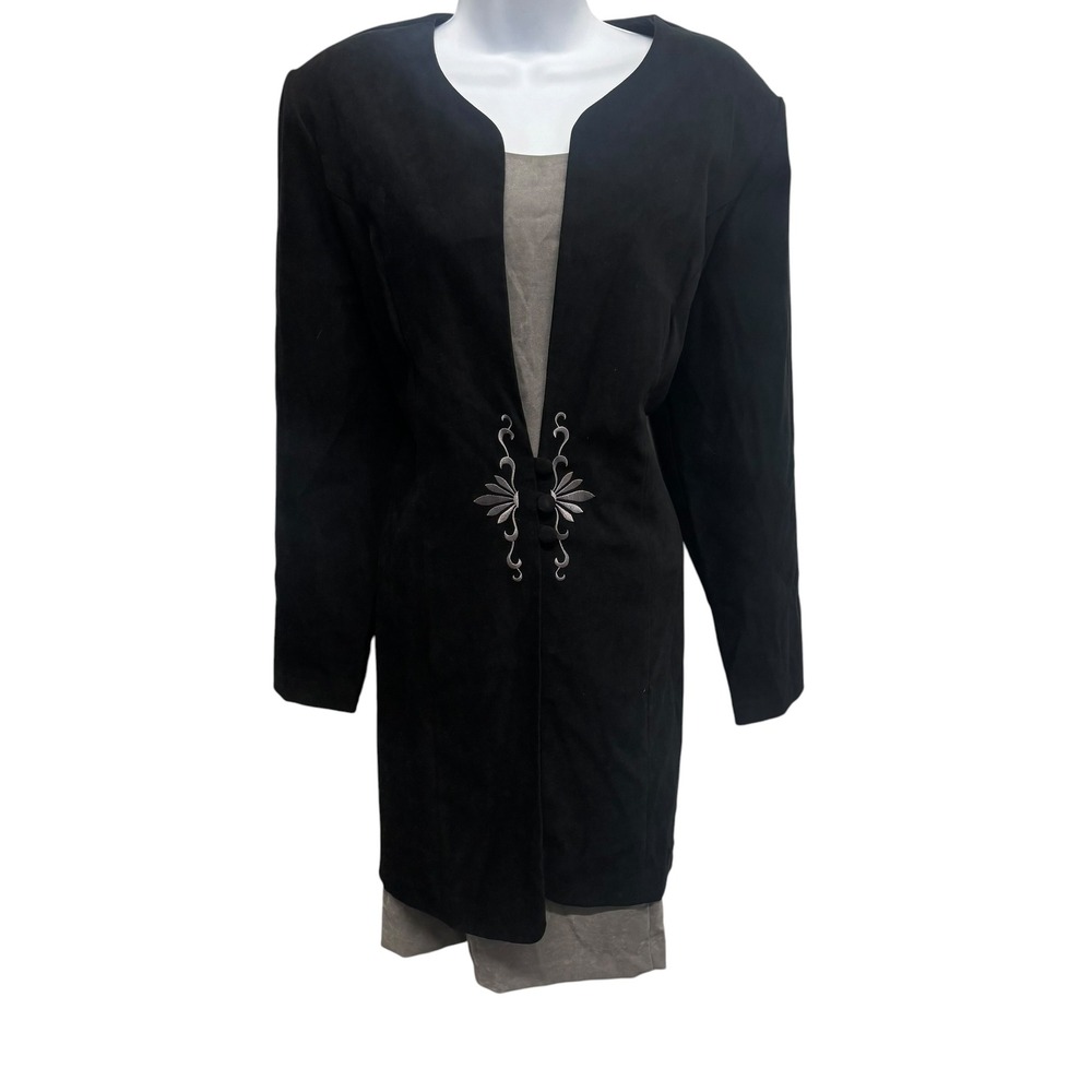 DJ & Co Dawn Joy Womens Vintage Black‎ Grey Faux Suede Embroidered Dress Size 16